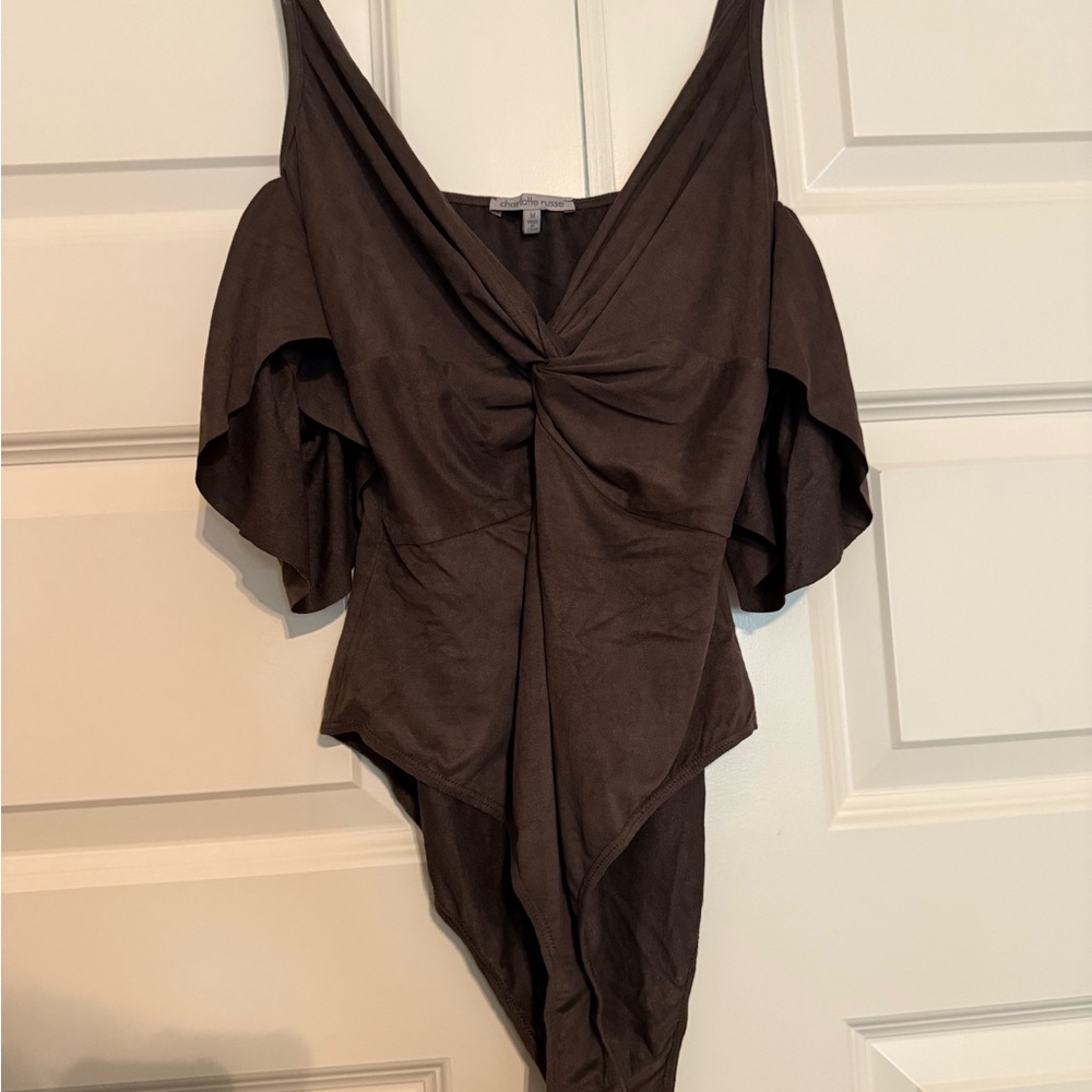 Suede Deep Gray Off-Shoulder Bodysuit